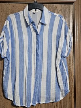 Light Blue & White Striped Button-Up Shirt